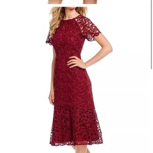ANTONIO MELANI Deep Red Lace Midi Dress